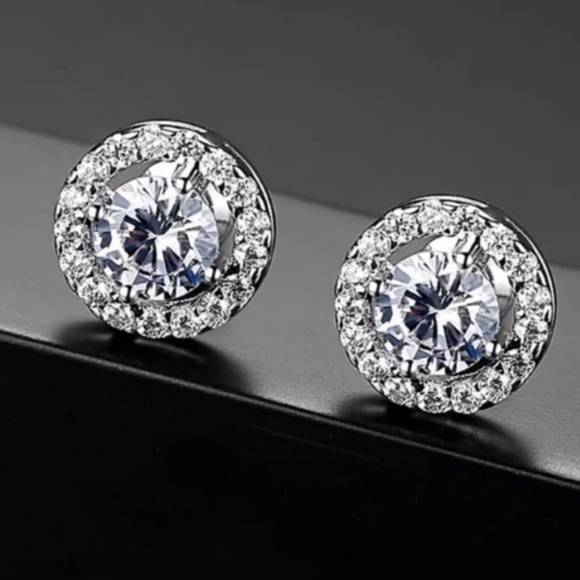 NEW STERLING SILVER DIAMOND EARRINGS - Picture 2 of 6